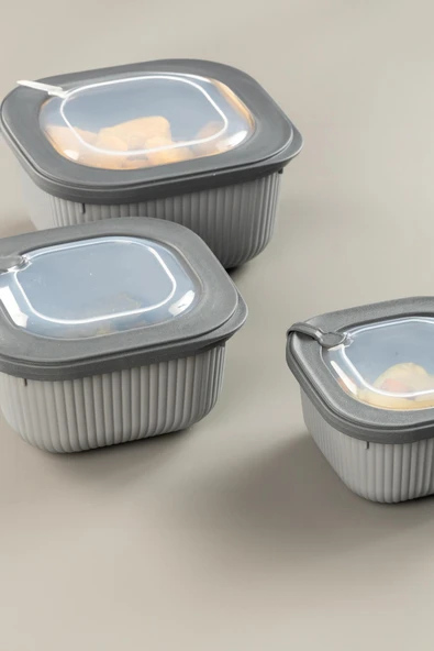 Kare 3 Parça Vakumlu Sızdırmaz Hava Almaz Saklama Kabı Seti Füme (1800/1100/600 Ml) - 3