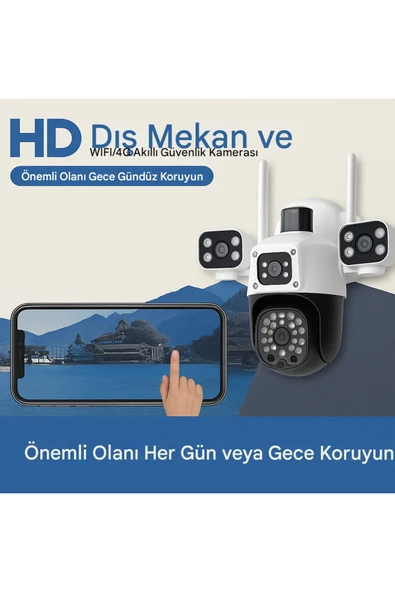 4 KAMERA HD WiFi & 4G Güvenlik Kamerası – 360° Çevirme, Gece Görüş, Hareket Algılama, Çift Yönlü Ses - Resim 3