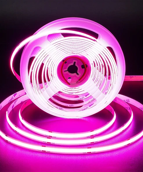 12V COB Şerit Led Pembe Işık  - Metrede 360 Led - 5 Metre - 3