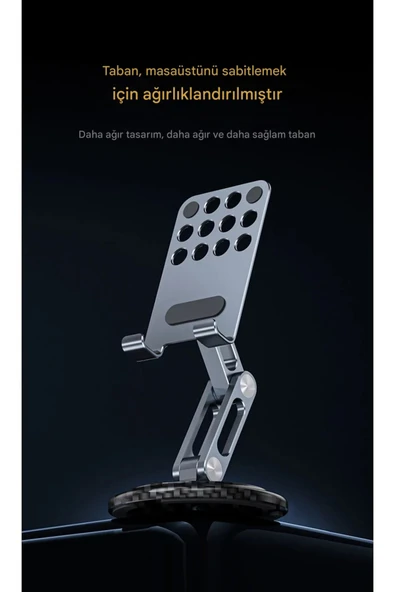 Tok Alüminyum Stant Krom Detaylı Business Model Döner Tablet Cep Telefonu Standı JR-H101 - Resim 5