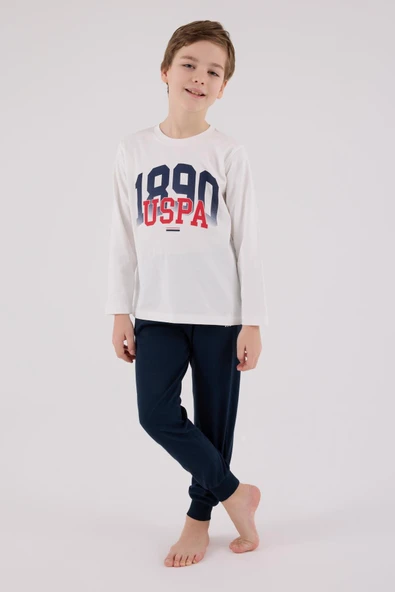 U.S. Polo Assn. Erkek Çocuk Uzun Kol Pijama Takım Beyaz - Resim 2