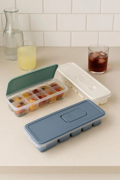 3’lü Set 12 Hazneli Bas Çıkar Buzluk & Buz Kabı - Resim 3