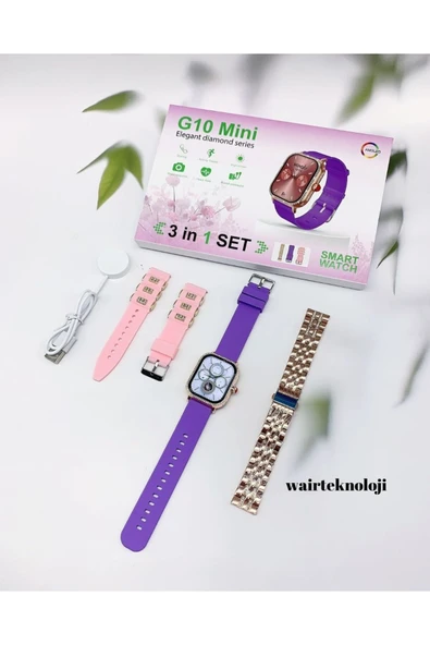 G10 Mini Kadın Akıllı Saat 3 Kordonlu  Watch 10 Bluetooth Bağlantılı AMOLED Ekran