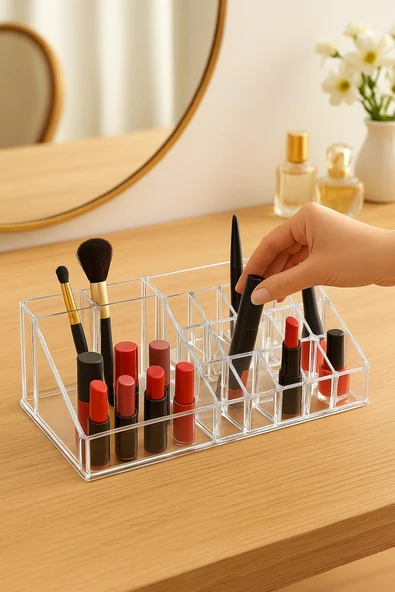 Şeffaf 16 Bölmeli Makyaj Organizeri Düzenleyici 12x22x8 cm - Resim 3