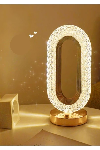 Dekoratif Kristal Şarjlı Yılbaşı Masa Lambası, Gold Led Abajur, Dokunmatik 3 Renk Modu - 5