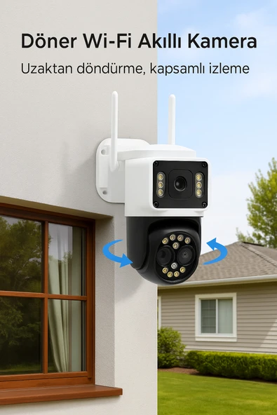 IP66 Su Geçirmez Wi-Fi Güvenlik Kamerası – Çift Lens, Uzaktan Kontrol, Sesli & Işıklı Alarm - 5