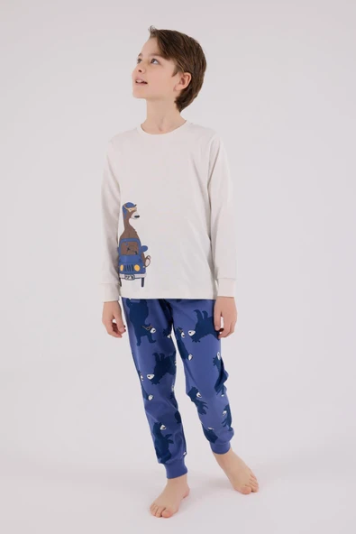 RolyPoly Erkek Çocuk Uzun Kol Pijama Takım Taş - 5