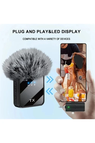 Kablosuz Yaka Mikrofonu Tip-C Android Kamera IPhone Stüdyo Mikrofonu için Ses Video Canlı Yayın Oyun - Resim 7