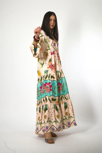 Abbra Kadın Katleya Model %100 Viskon Yazlık Elbise - 11