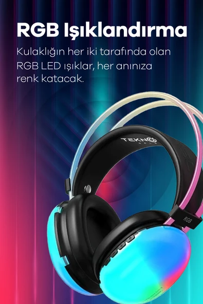 Kablosuz Oyuncu Kulaklığı 7.1 Full Rgb Işıklı Stereo Profesyonel Ses Kulaküstü Mikrofonlu Gaming - Resim 8