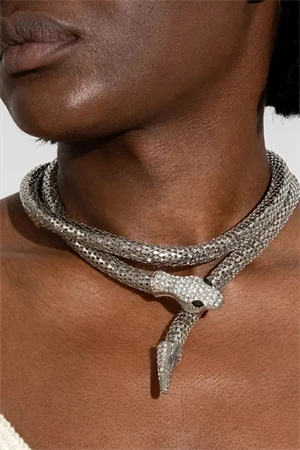 Taşlı Yılan Kolye – Punk & Hip-Hop Tarzı, Unisex Sokak Modası Takı - 6