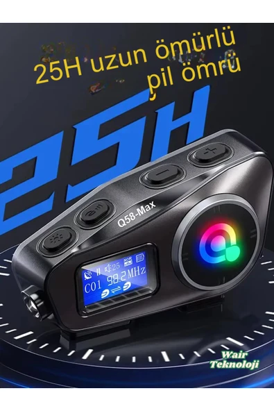 Q58 Max Dijital Ekranlı Kablosuz Motosiklet Kaskı İnterkom Çift Sürücü İletişimi 500m Stereo Mp3/FM - 4
