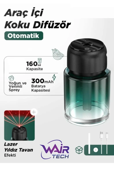 ŞARJLI ARAÇ İÇİ PARFÜM DİFÜZÖRÜ KOKULU HAVA NEMLENDİRİCİ HUMUDİFİER YILDIZ TAVAN LAZER