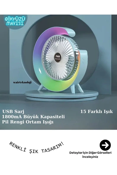 Renkli Masaüstü Fanı Yüksek Kalite Fan Hissi Ledli