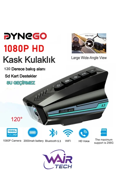 Bluetooth 5.3 Motosiklet Kask Kulaklık & DVR Kameralı WiFi App Su Geçirmez 2000 mAh 5.3 Su Geçirmez - 1