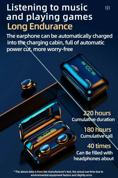 F9-5 Bluetooth Kulaklık Kulakiçi Powerbankli Çift Mikrofonlu Dokunmatik Sport Kablosuz Kulaklık - 2