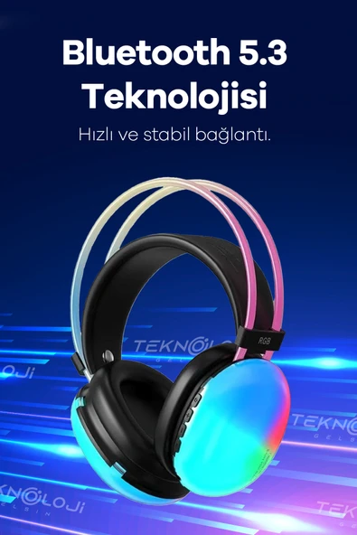 Kablosuz Oyuncu Kulaklığı 7.1 Full Rgb Işıklı Stereo Profesyonel Ses Kulaküstü Mikrofonlu Gaming - Resim 5