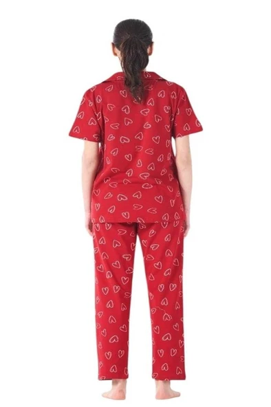 Estiva Kalpli Desen Önden Düğmeli Bayan Pijama Takım - 4
