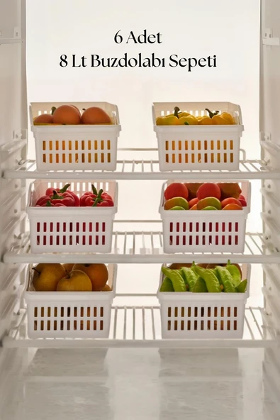 6’lı Geniş Buzdolabı Organizeri Düzenleyici Çok Amaçlı Dolap Düzenleyici Beyaz 20x30x14 cm