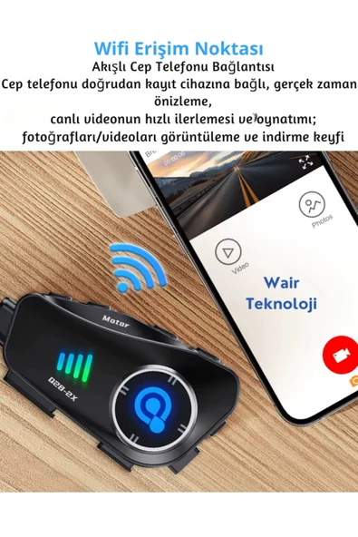 Q28-2X Kameralı Motosiklet Kask Bluetooth İnterkom Su Geçirmez 1080P HD Sürüş Kaydedici - 2