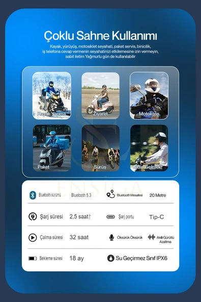 Su Geçirmez Y10 Motosiklet Kask Bluetooth 5.3 300m Intercom 2.000mah - 2