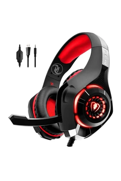 Oyuncu Kulaklığı Led Işıklı Dahili Mikrofon 3.5 Mm Kablolu Kırmızı 1.75MT Beexcellent Gm-1 ürün görseli