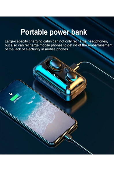 F9-5 Bluetooth Kulaklık Kulakiçi Powerbankli Çift Mikrofonlu Dokunmatik Sport Kablosuz Kulaklık - 3