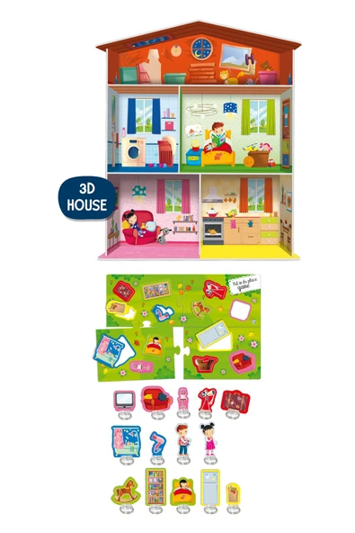Çocuklar İçin Montessori 3D Ev Yapım ve Yerleştirme Oyunu Seti - 3