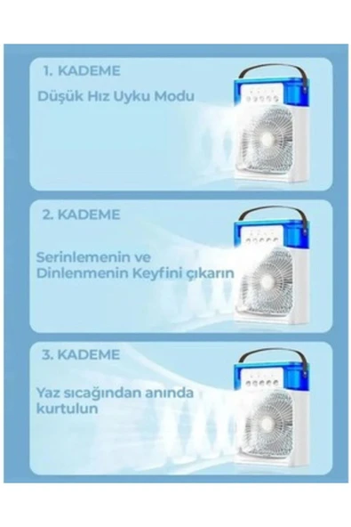 Buzlu Vantilatör Mini Fan 5 Spreyli Su Püskürtmeli 600 ML Buhar Makinesi Nemlendirici Taşınabilir - 3