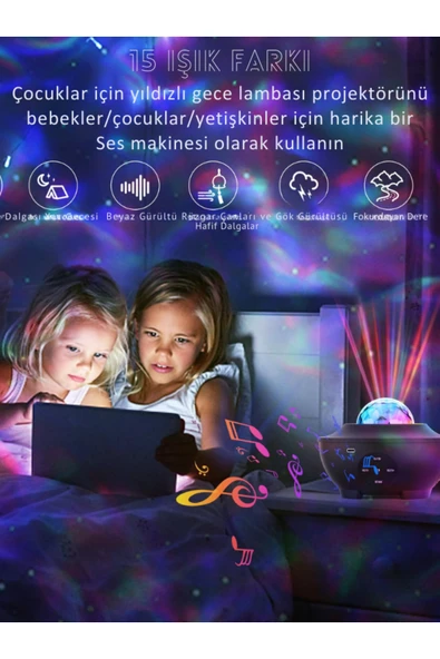 Yıldızlı Projektör Tavan Bulutsu Galaxy Lazer Işıklı Disko Topu Bluetooth Hoparlör Parti Led Lambası - 3