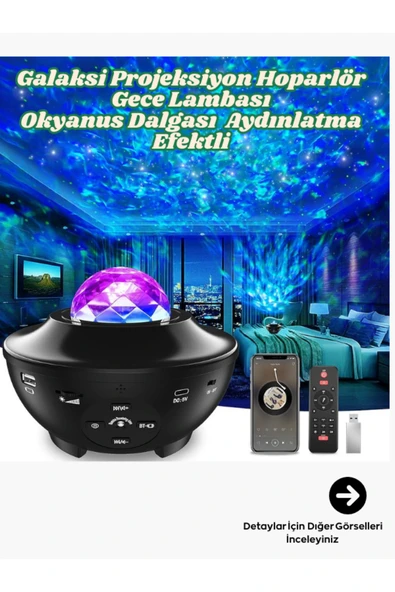 Yıldızlı Projektör Tavan Bulutsu Galaxy Lazer Işıklı Disko Topu Bluetooth Hoparlör Parti Led Lambası