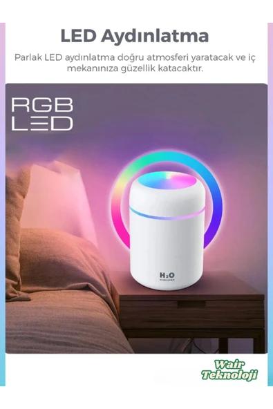 300 ml Ultrasonik Ledli Hava Nemlendirici Buhar Makinesi Ve Aroma Difüzörü - 2