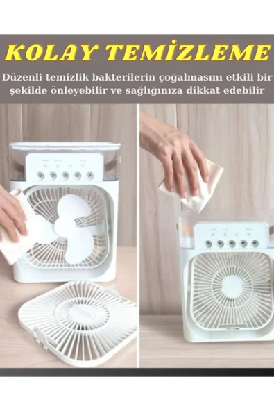 Buzlu Vantilatör Mini Fan 5 Spreyli Su Püskürtmeli 600 ML Buhar Makinesi Nemlendirici Taşınabilir - 2