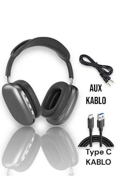 P9 Air Pro Max Kablosuz 5.0 Mikrofonlu Sd Kart Girişli Aux Kablolu Bluetooth Kulaklık - Resim 2