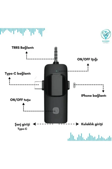 Kablosuz Yaka Mikrofonu Tip-C Android Kamera IPhone Stüdyo Mikrofonu için Ses Video Canlı Yayın Oyun - Resim 4