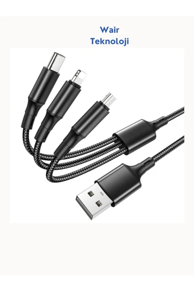 Huawei Xiaomi Samsung Iphone Uyumlu Örgü Hasır Çoklu Şarj Kablosu Type-c Micro Lightning - Resim 3