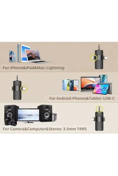Kablosuz Yaka Mikrofonu Tip-C Android Kamera IPhone Stüdyo Mikrofonu için Ses Video Canlı Yayın Oyun - Resim 5