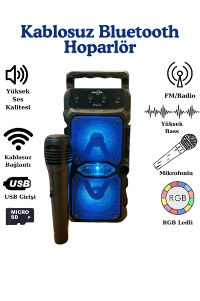 Yüksek Bass Bluetooth TF Kart USB AUX Mikrofon Girişi FM Radyo Taşınabilir RGB Led Hoparlör - Resim 2