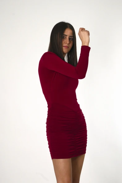 Abbra Kadın Vatkalı Drapeli Yazlık Elbise - 7