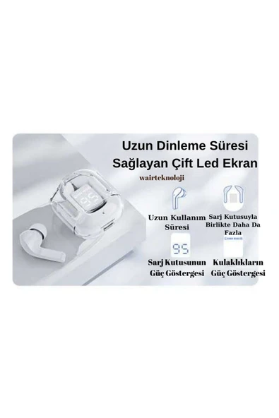 Ultrapods Max Kablosuz Bluetooth Kulaklık Powerbank Özellikli Dijital Ekranlı Enc Modu - Beyaz - Resim 5