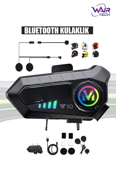 Su Geçirmez Y10 Motosiklet Kask Bluetooth 5.3 300m Intercom 2.000mah