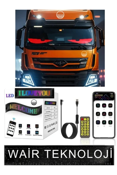 60 Cm RGB Led Panel Ekran Kumandalı App Kontrollü 16x96 Tır Kamyon Otobüs işYeri Cam Duvar Reflektör ürün görseli