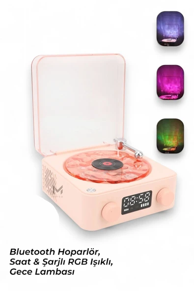 Retro Pikap Tasarımlı Bluetooth Hoparlör | Dijital Saatli & LED Işıklı & Gece Lambası