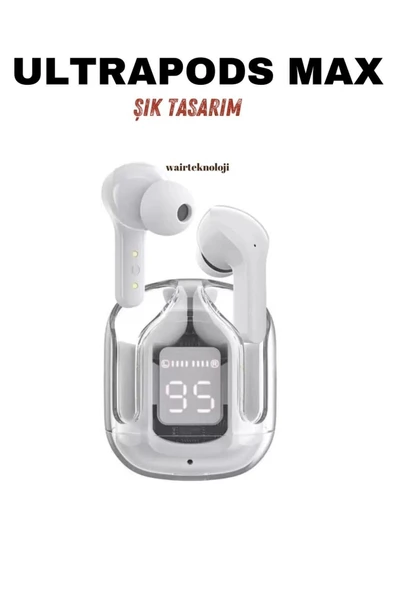 Ultrapods Max Kablosuz Bluetooth Kulaklık Powerbank Özellikli Dijital Ekranlı Enc Modu - Beyaz - Resim 6