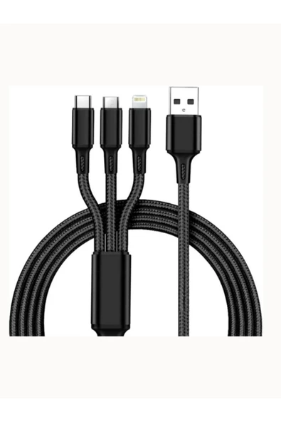 Huawei Xiaomi Samsung Iphone Uyumlu Örgü Hasır Çoklu Şarj Kablosu Type-c Micro Lightning ürün görseli