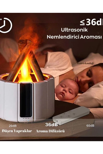 Alev Görüntülü Bonfire Oda Nemlendirici Şık Tasarım  Uzaktan Kumanda Kontrollü - 2