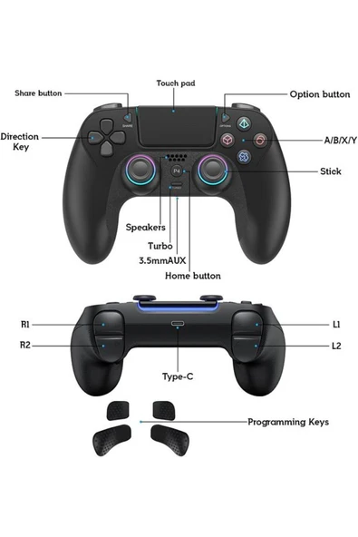 Ps4/pro/slim/pc Uyumlu Kablosuz Oyun Kumandası | Çift Titreşimli | 6 Eksenli Jiro Sensör | Touchpad - Resim 2