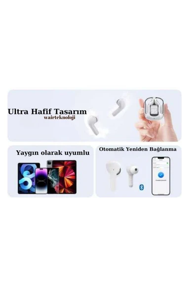 Ultrapods Max Kablosuz Bluetooth Kulaklık Powerbank Özellikli Dijital Ekranlı Enc Modu - Beyaz - Resim 3