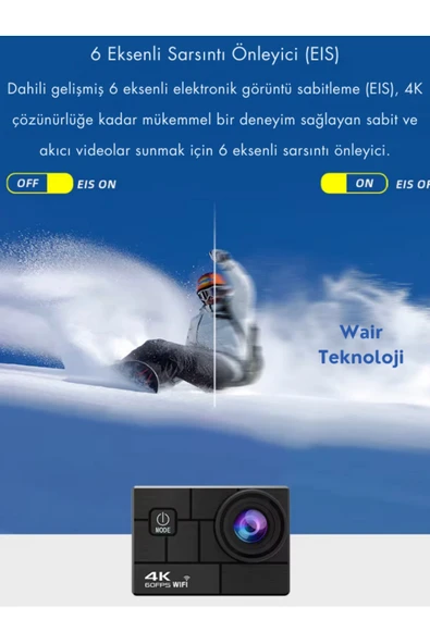 4K Ultra HD Wifi Aksiyon Kamera Su Geçirmez Aksiyon Kamerası - Resim 4