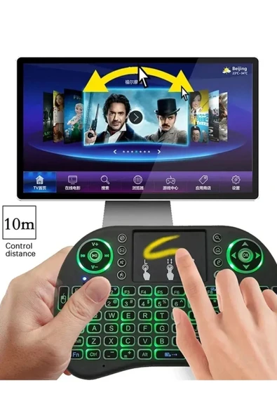 Işıklı Kablosuz Mini Klavye Tv Televizyon Ps3 ps4 ps5 Uyumlu Dokunmatik Mouse - 5